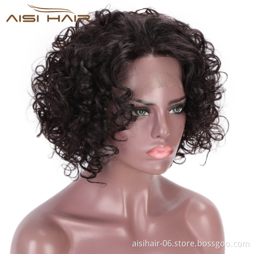 Aisi Hair Lace Front Human Hair Short Wavy Bob Wigs Brazilian  Kinky Afro Curly Frontal Natural Black Wigs for Black Women